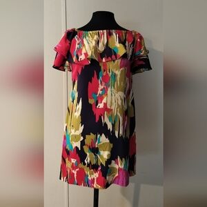 London Times Colorful Off-Shoulder Mini Dress